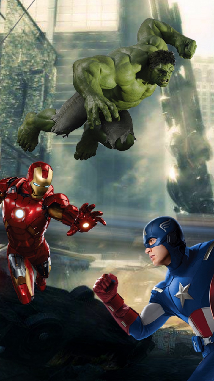Обои Халк, Железный человек, Капитан Америка, супергерой, компьютерная игра в разрешении 720x1280