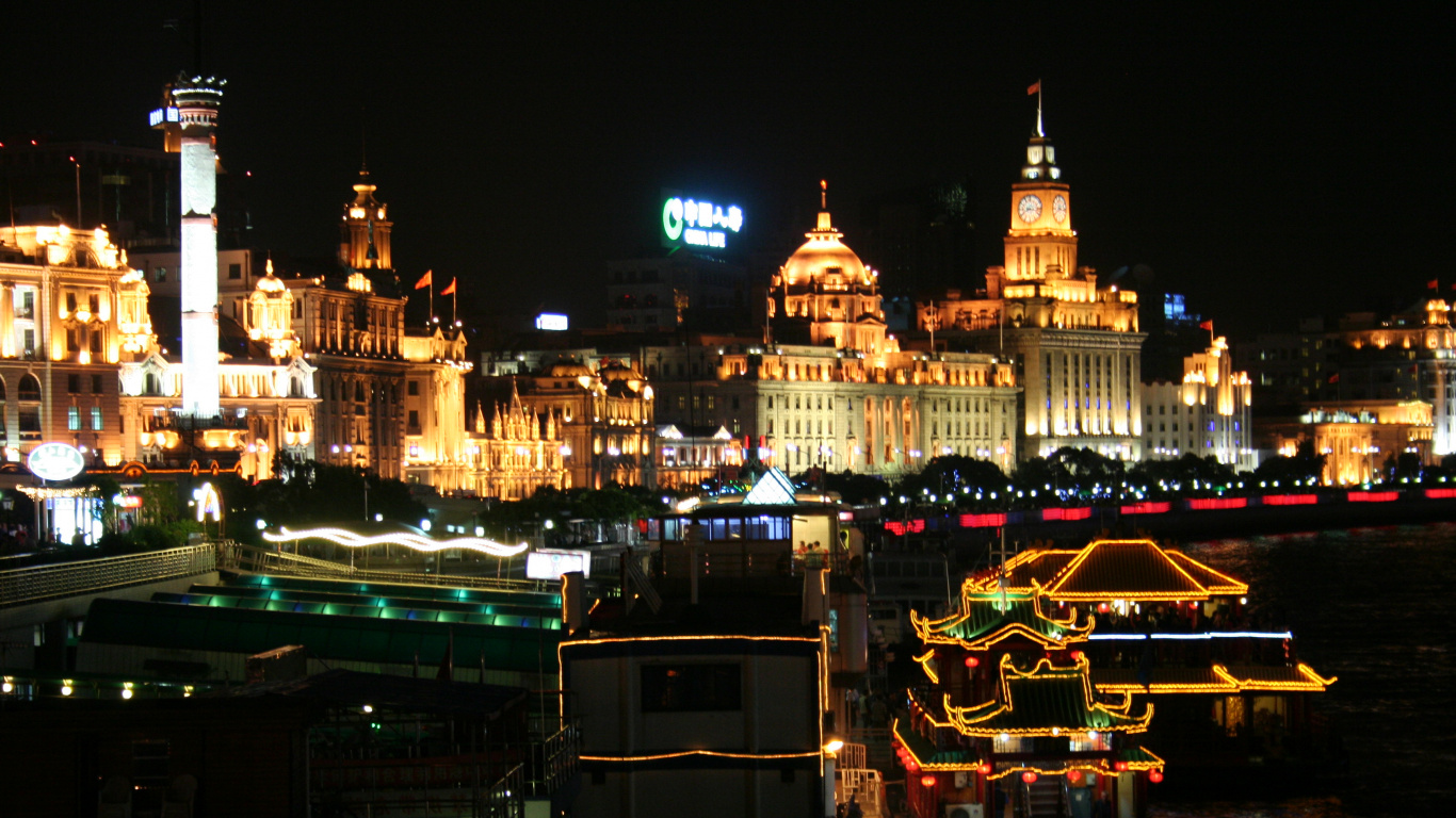 Обои ночь, город, метрополия, ориентир, городской пейзаж в разрешении 1366x768