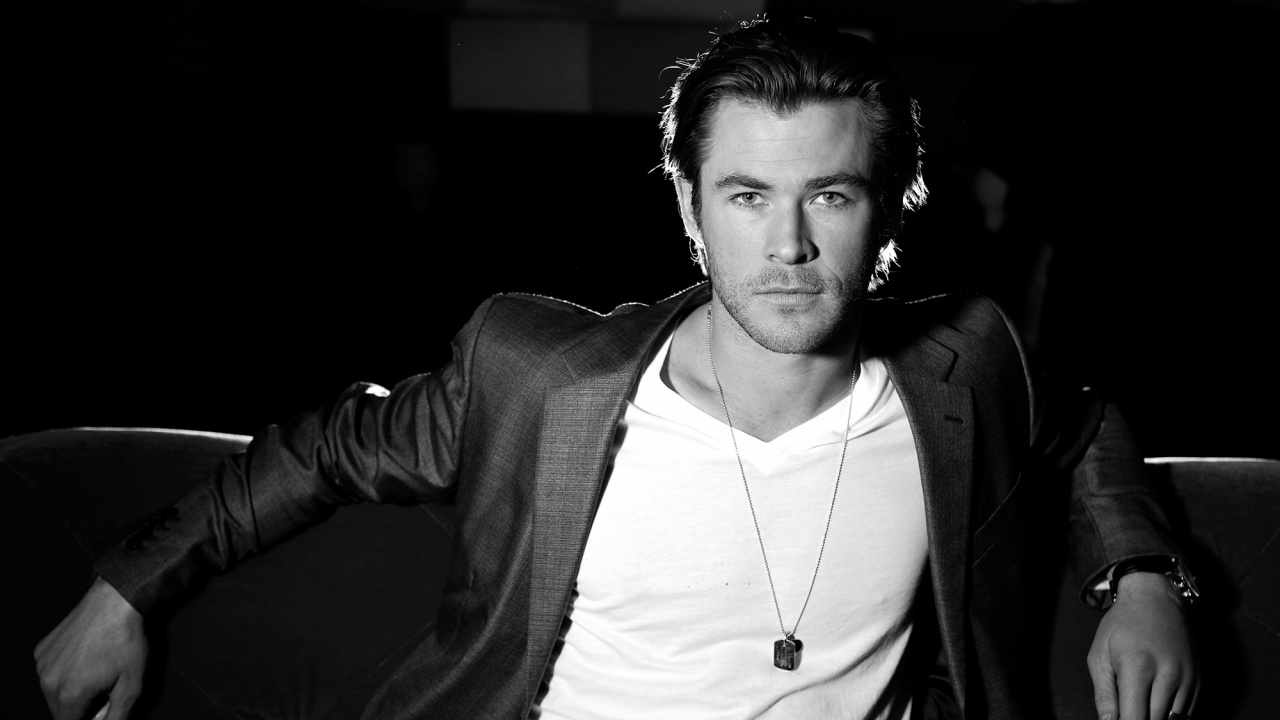 Обои Крис Хемсворт, ТОР, актер, черный, джентльмен в разрешении 1280x720