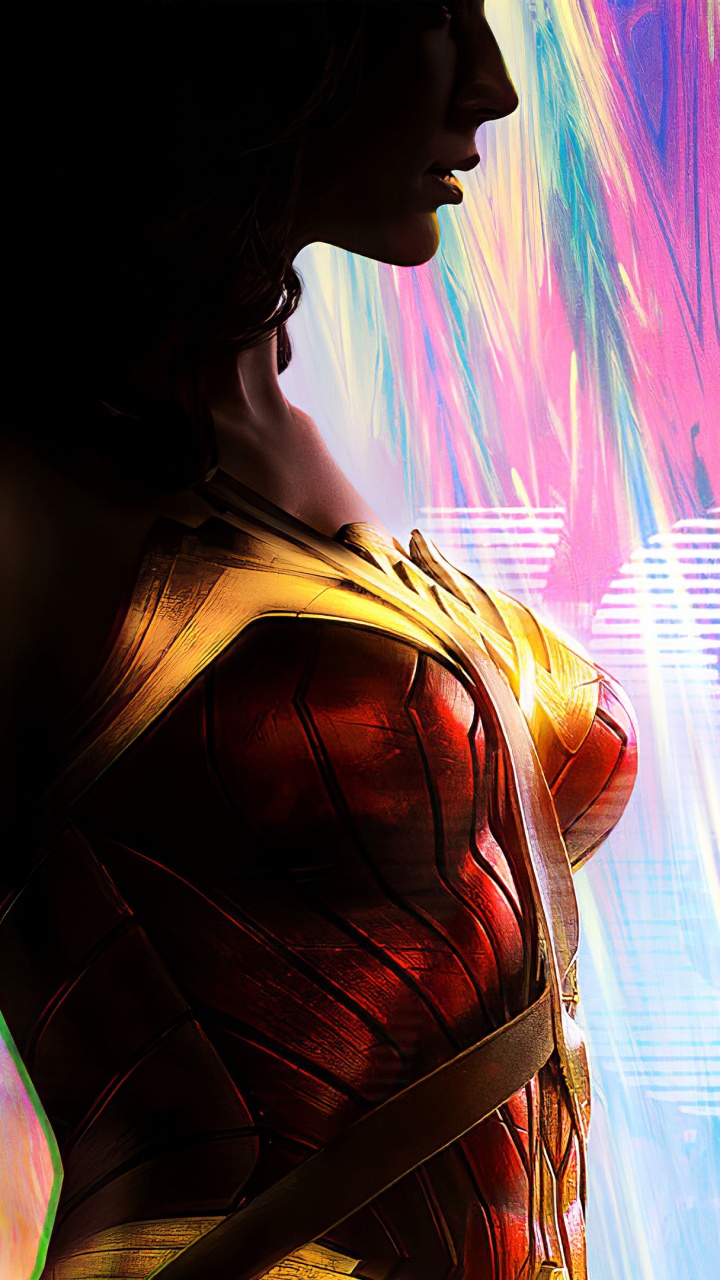 Обои чудоженщина, лицо, свет, синий, пурпур в разрешении 720x1280