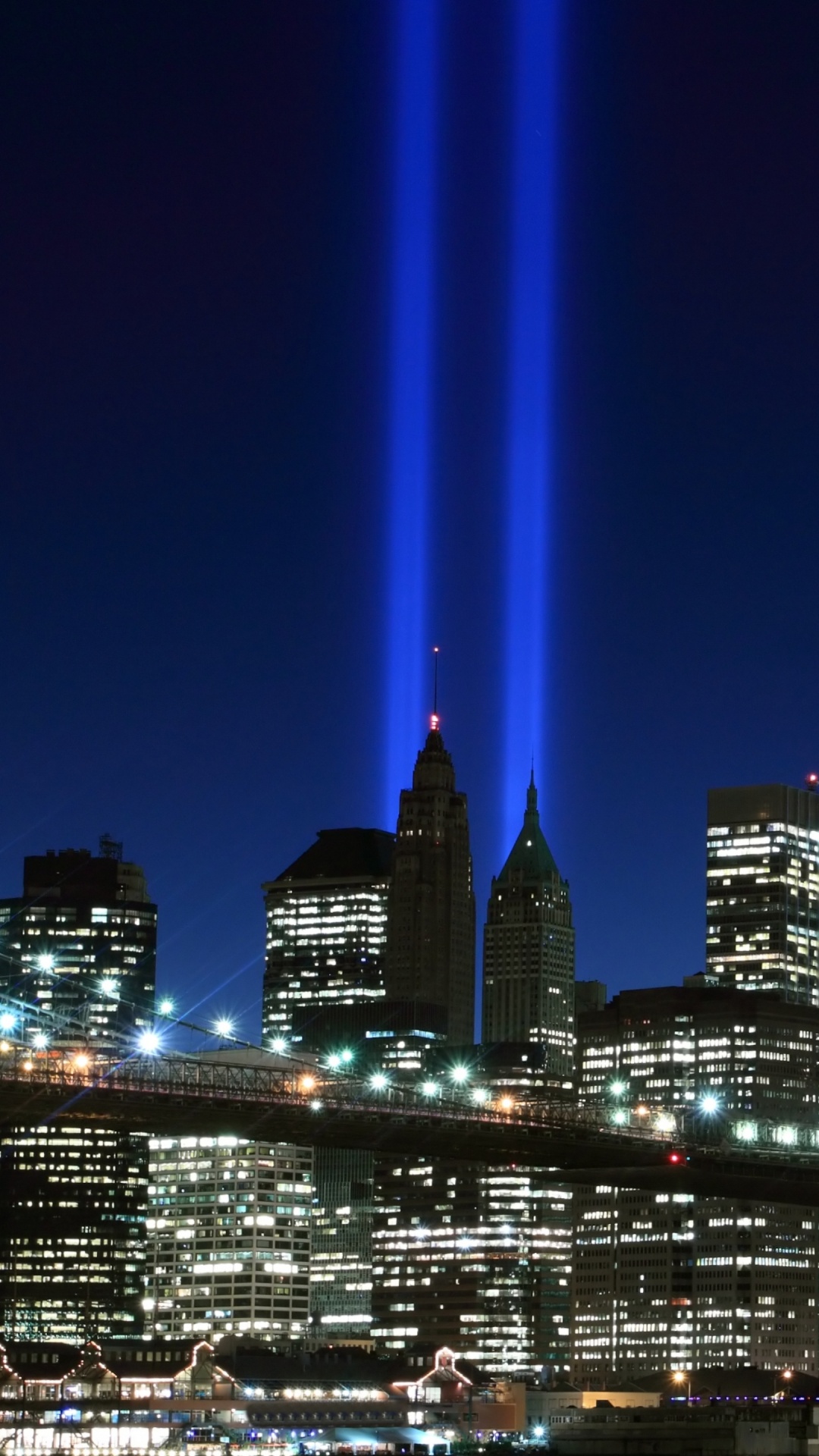 Обои Бруклинский мост, городской пейзаж, город, городской район, ночь в разрешении 1080x1920