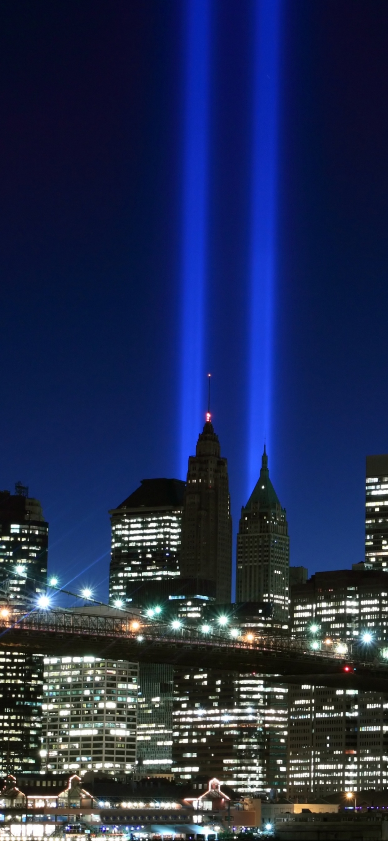 Обои Бруклинский мост, городской пейзаж, город, городской район, ночь в разрешении 1242x2688