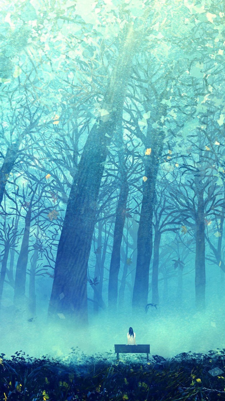 Обои аниме, лес, природа, зеленый, дерево в разрешении 720x1280