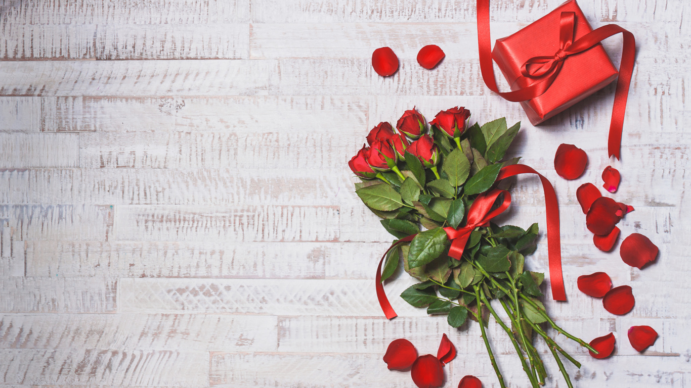 Обои День Святого Валентина, подарок, цветок, цветочный дизайн, любовь в разрешении 1366x768