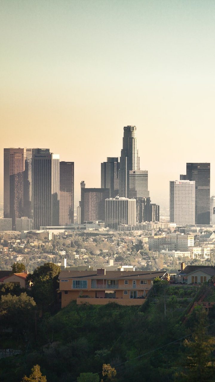 Обои Лос-Анджелес, городской пейзаж, город, линия горизонта, городской район в разрешении 720x1280