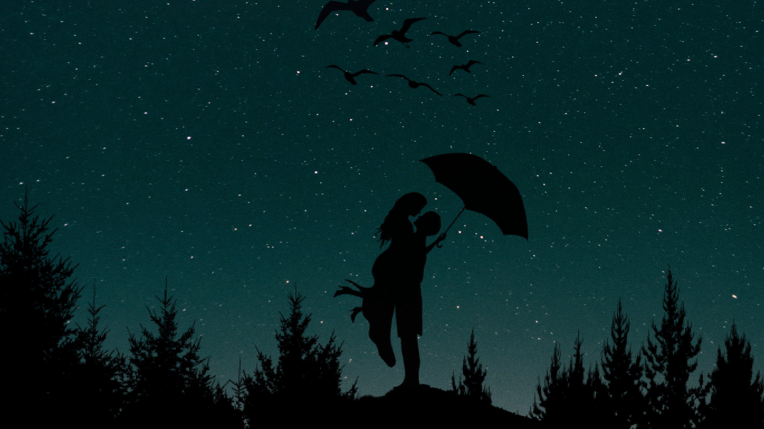 Обои луна, силуэт, роман, ночь, полумесяц в разрешении 2560x1440
