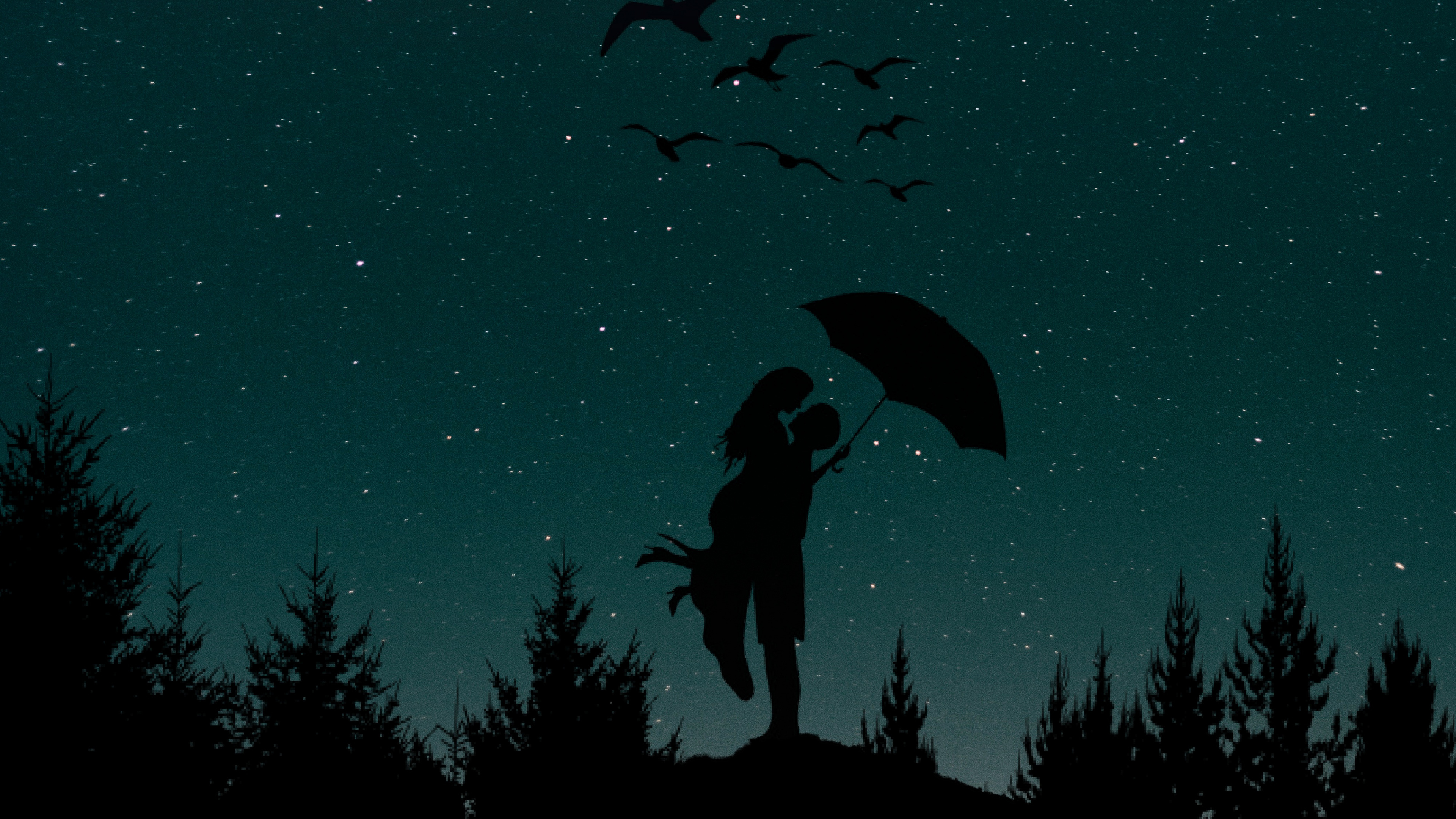 Обои луна, силуэт, роман, ночь, полумесяц в разрешении 3840x2160