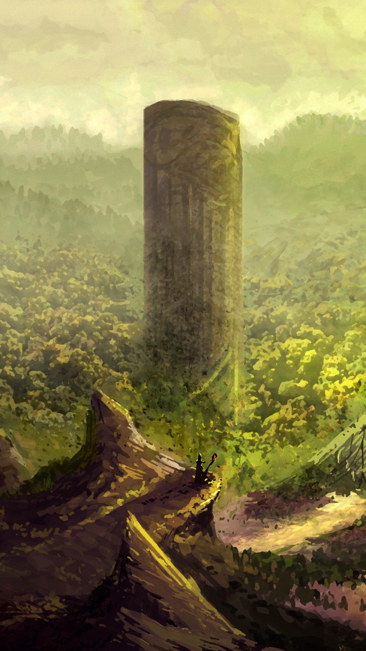 Обои арт, фантастическое искусство, живопись, лес, солнечный свет в разрешении 720x1280