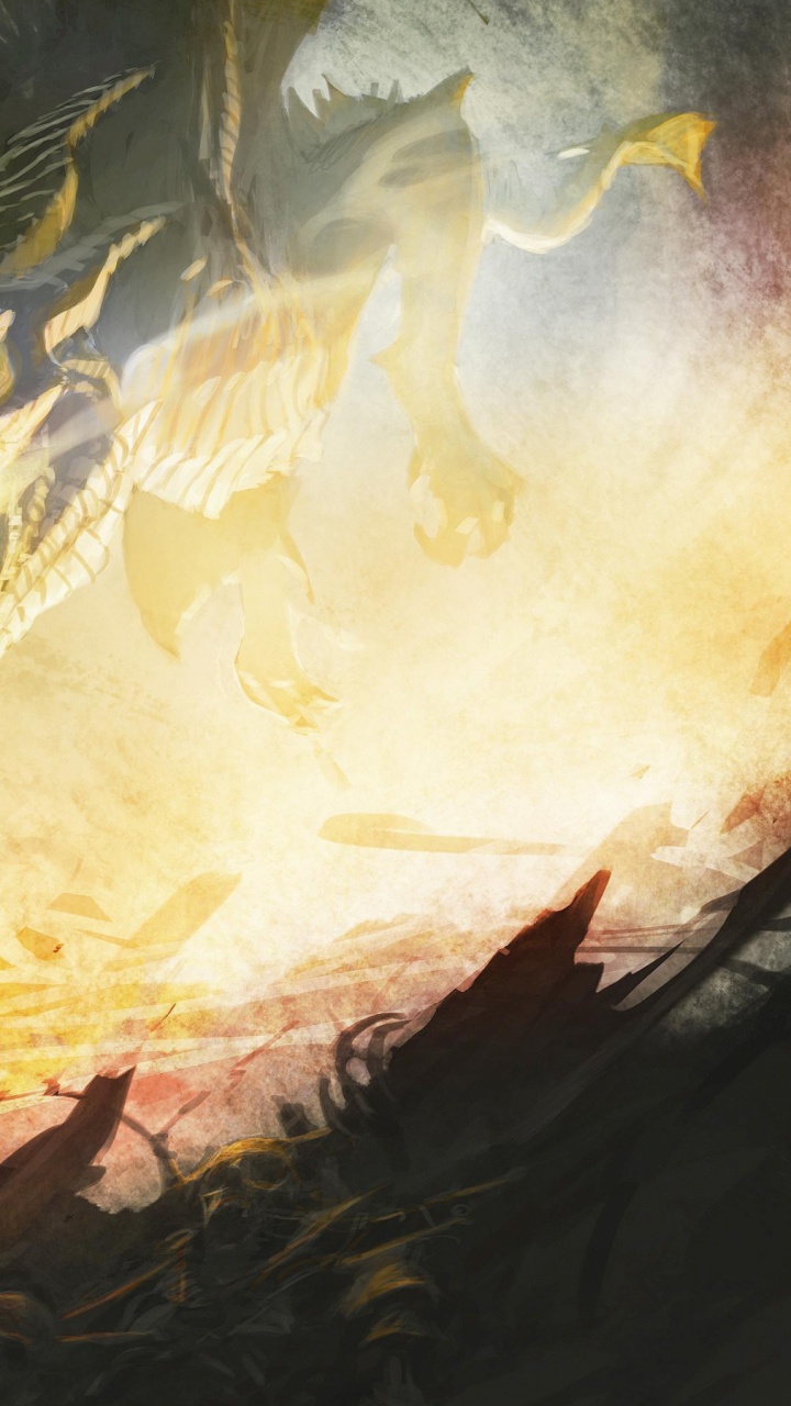 Обои дракон, Скайрим, старший свитки, битва, огонь в разрешении 720x1280