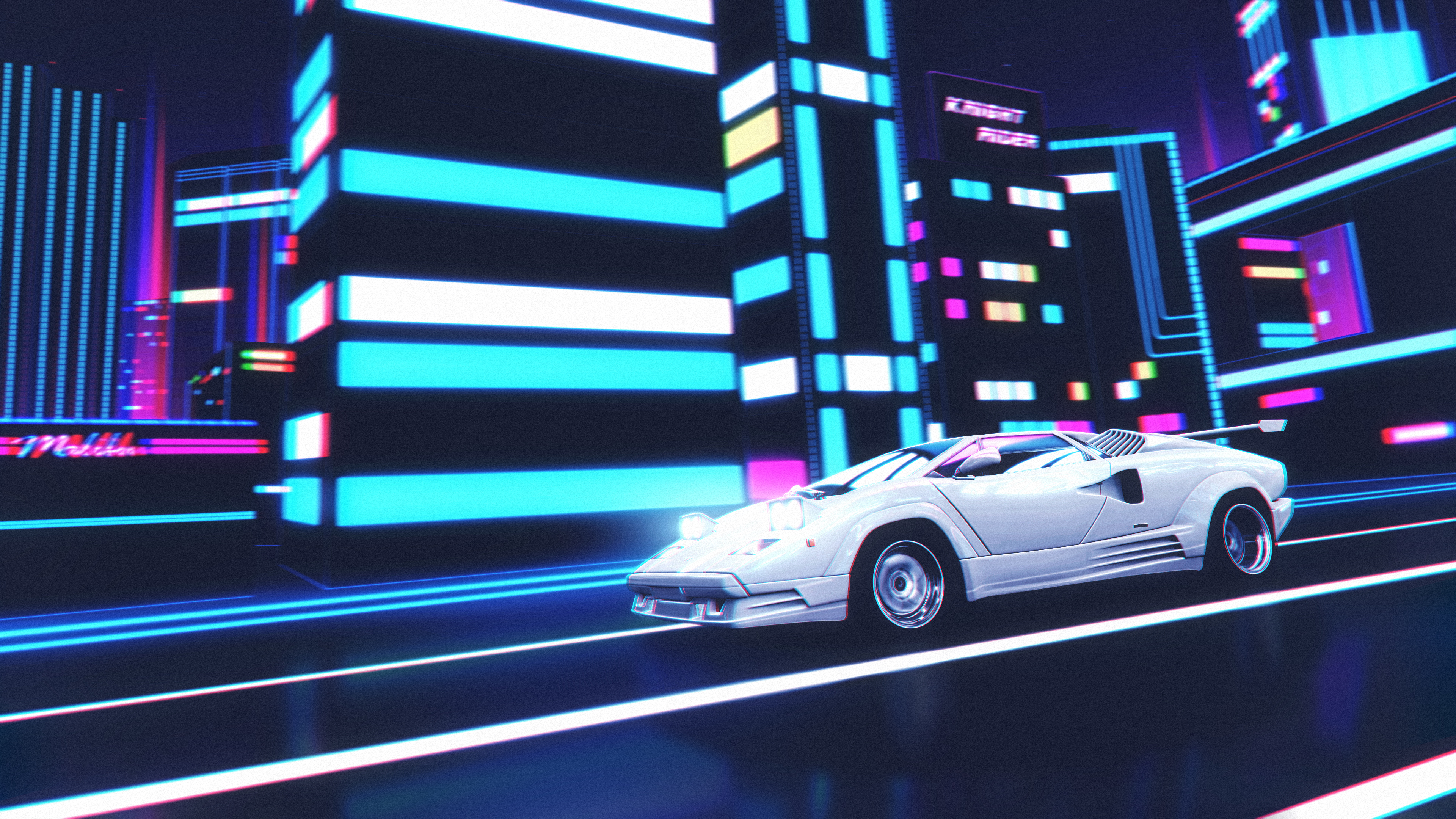 Обои lamborghini countach, авто, Ламборджини, Synthwave, суперкар в разрешении 3840x2160