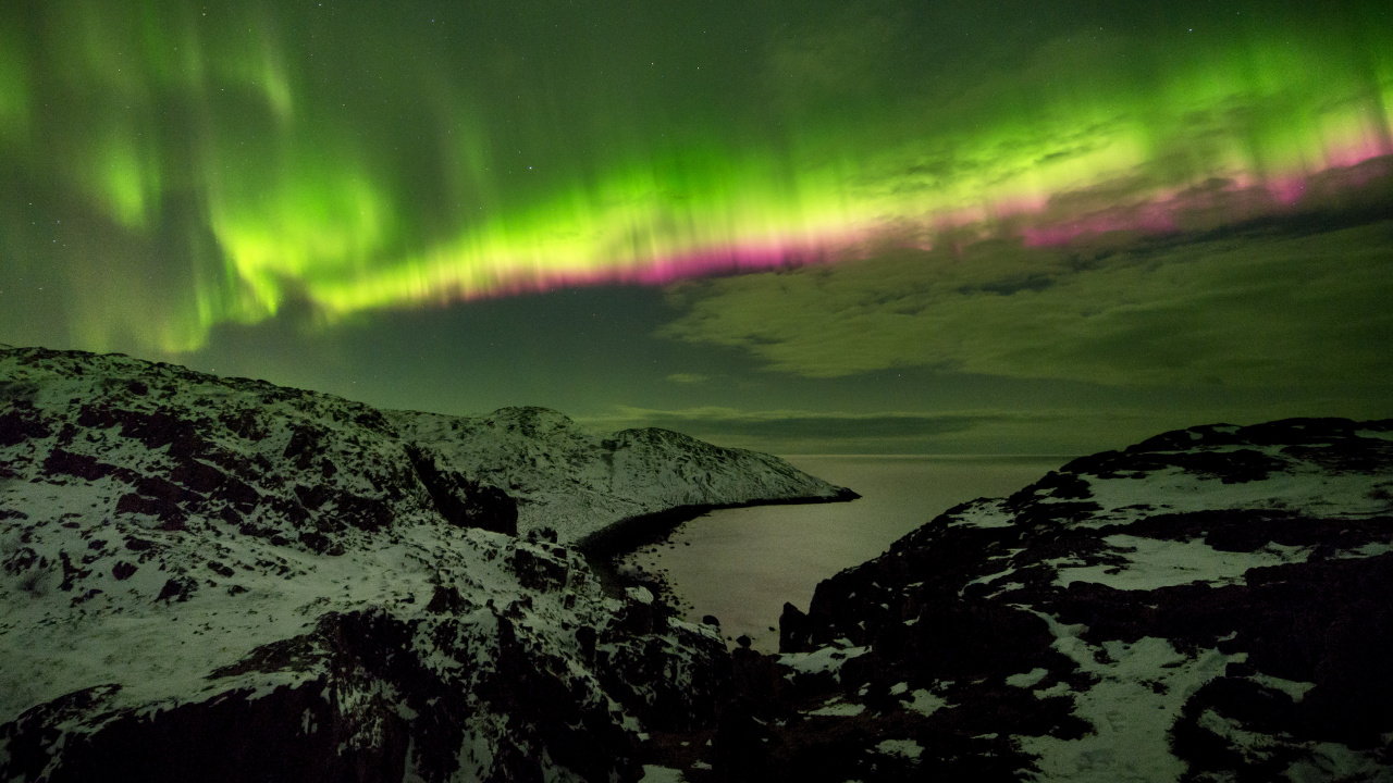 Обои природа, Аврора, ночь, зеленый, атмосфера в разрешении 1280x720