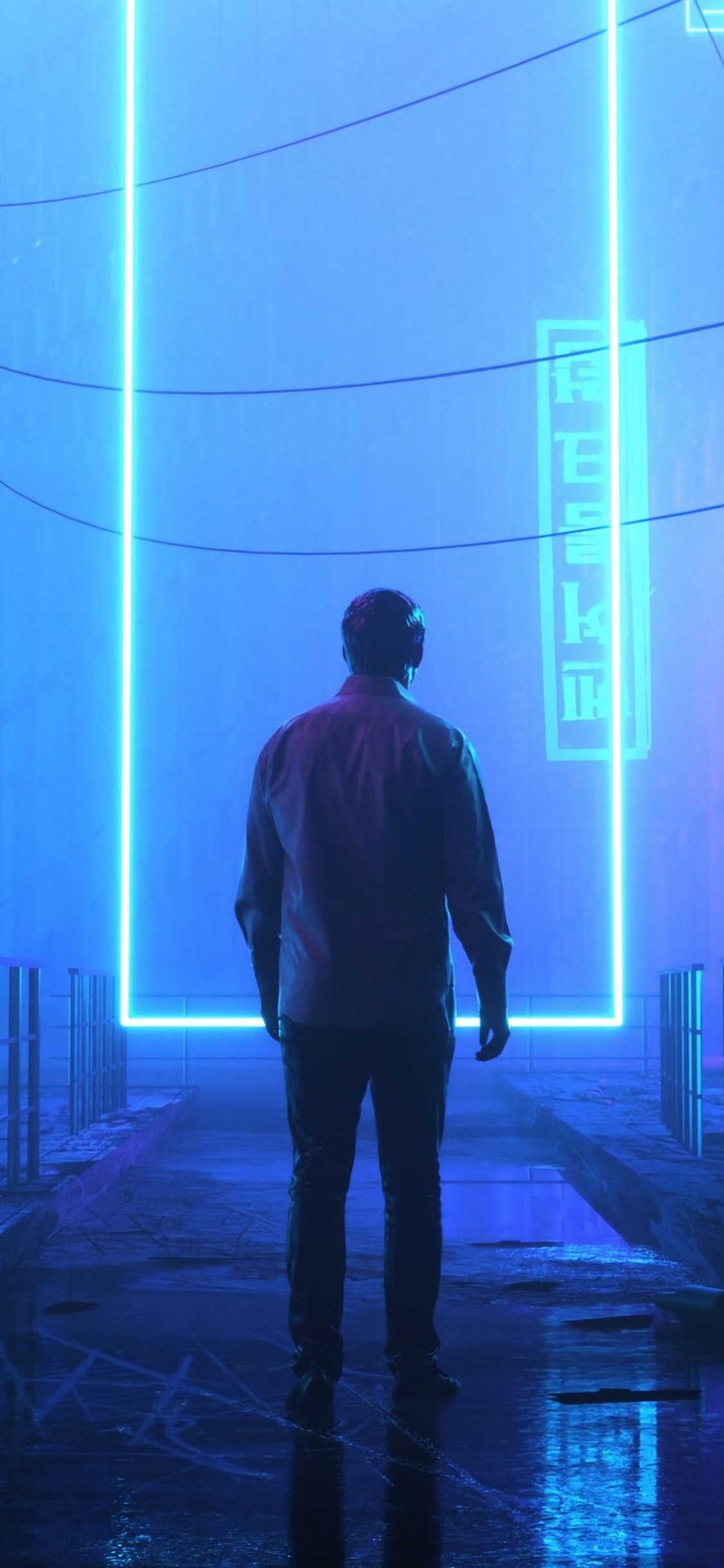 Обои синий, свет, электрик, пурпур, архитектура в разрешении 1125x2436