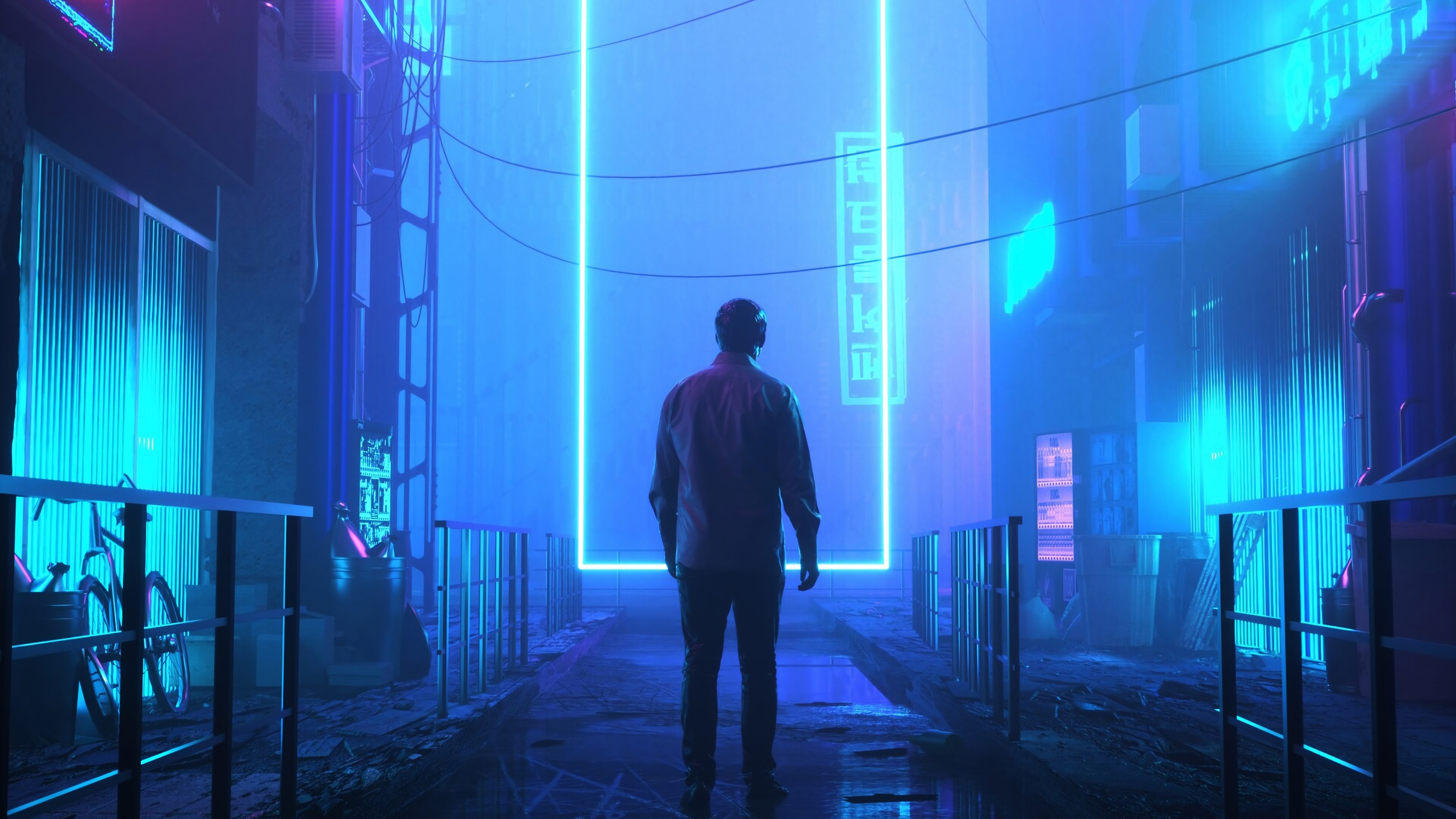 Обои синий, свет, электрик, пурпур, архитектура в разрешении 3840x2160