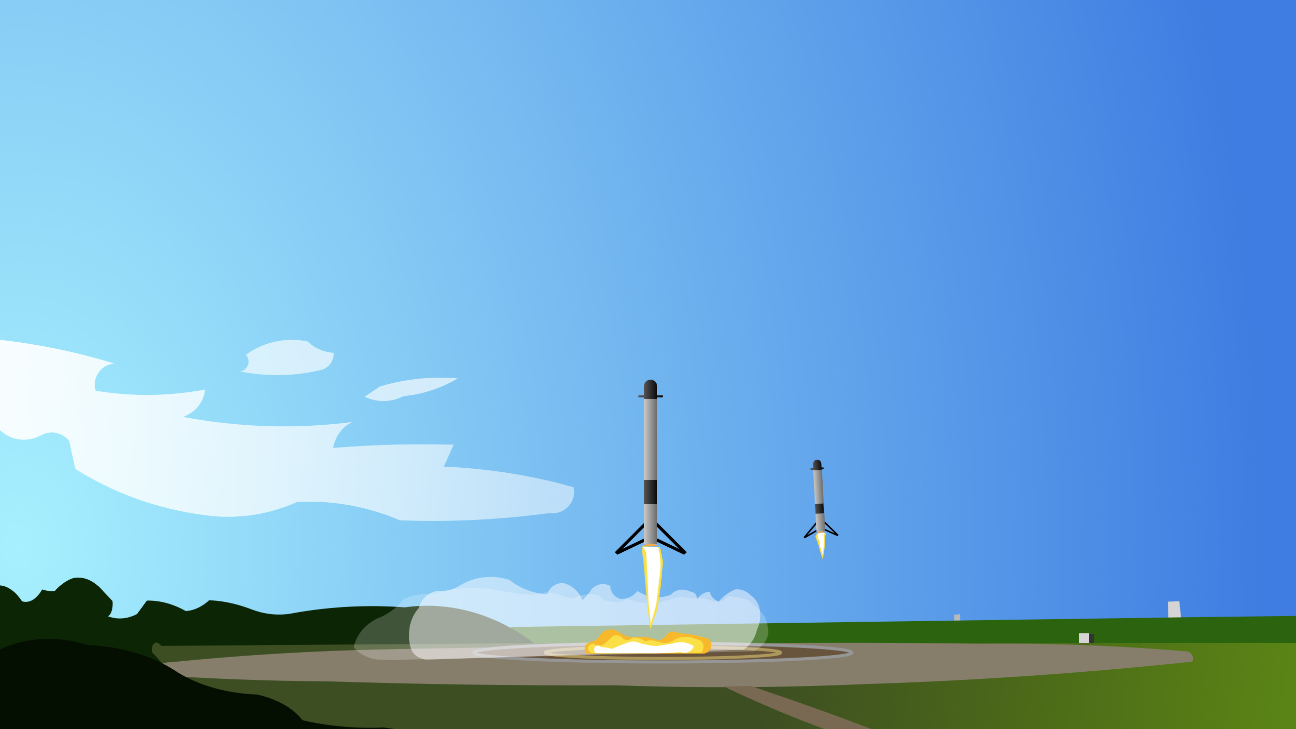 Обои Falcon Heavy, SpaceX, ракета, атмосфера, иллюстрация в разрешении 2560x1440