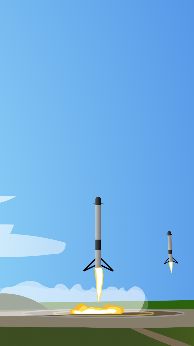 Обои Falcon Heavy, SpaceX, ракета, атмосфера, иллюстрация в разрешении 750x1334