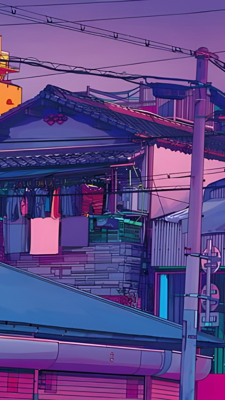 Обои аниме, эстетика, арт, здание, окно в разрешении 720x1280