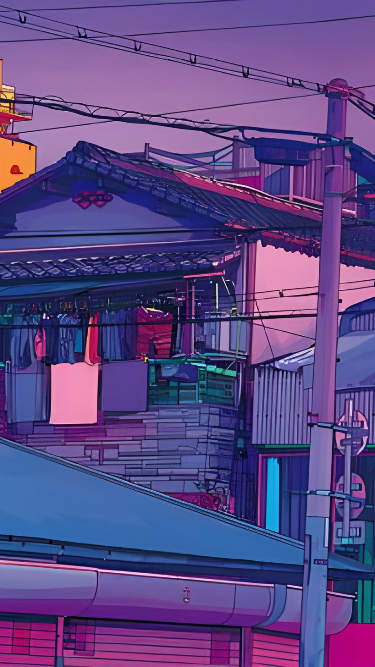 Обои аниме, эстетика, арт, здание, окно в разрешении 750x1334