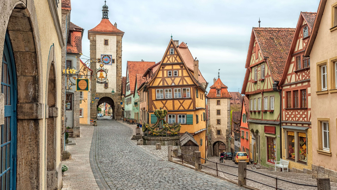 Обои Ротенбург-об-дер-Таубер, Таубер, Романтическая Дорога, городок, улица в разрешении 1280x720