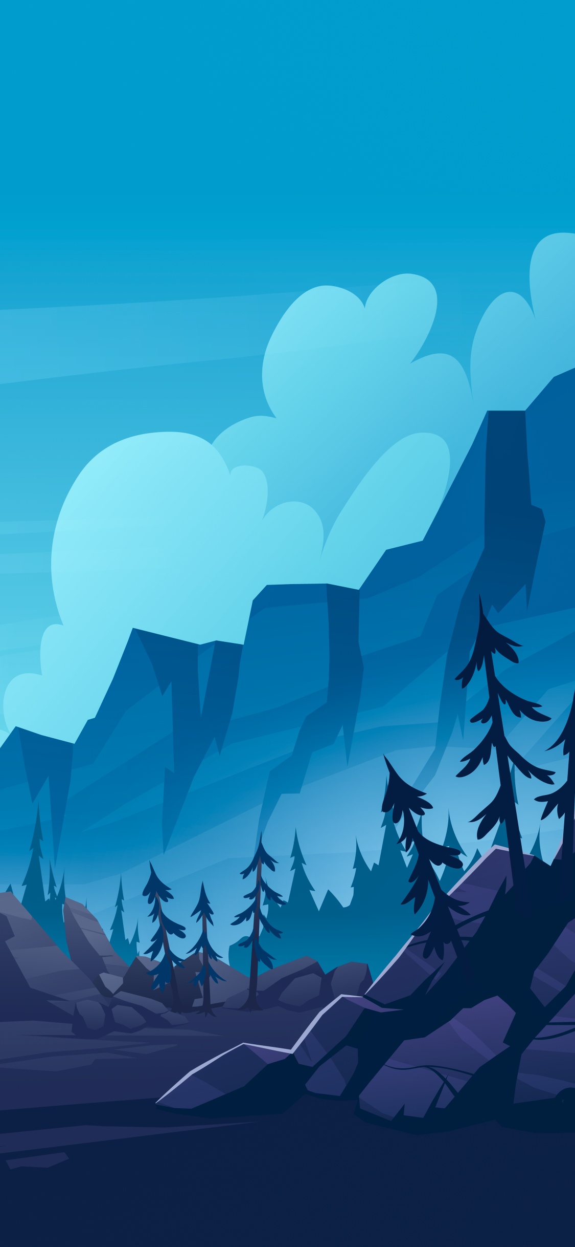 Обои горная анимация, векторная графика, гора, иллюстрация, природа в разрешении 1125x2436