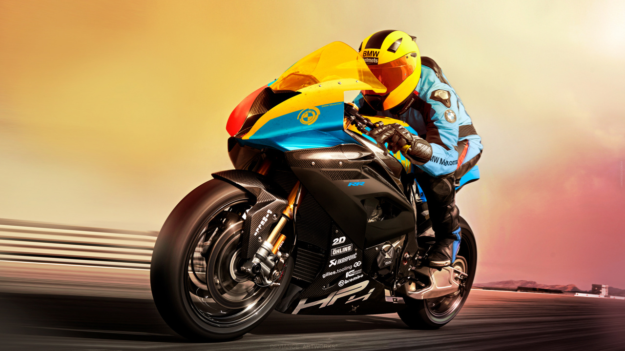 Обои БМВ с 1000 РР, мотоцикл, мотогонщик, супербайк, мотоспорт в разрешении 1280x720