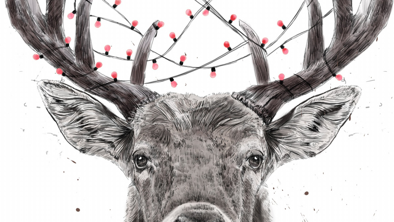 Обои Северный олень, олень, лось, Рождество, арт в разрешении 1280x720