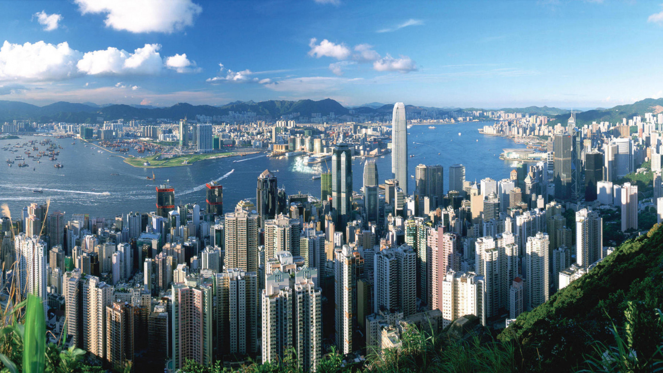 Обои пик Виктория, Гавань Виктория, город, городской пейзаж, городской район в разрешении 1366x768