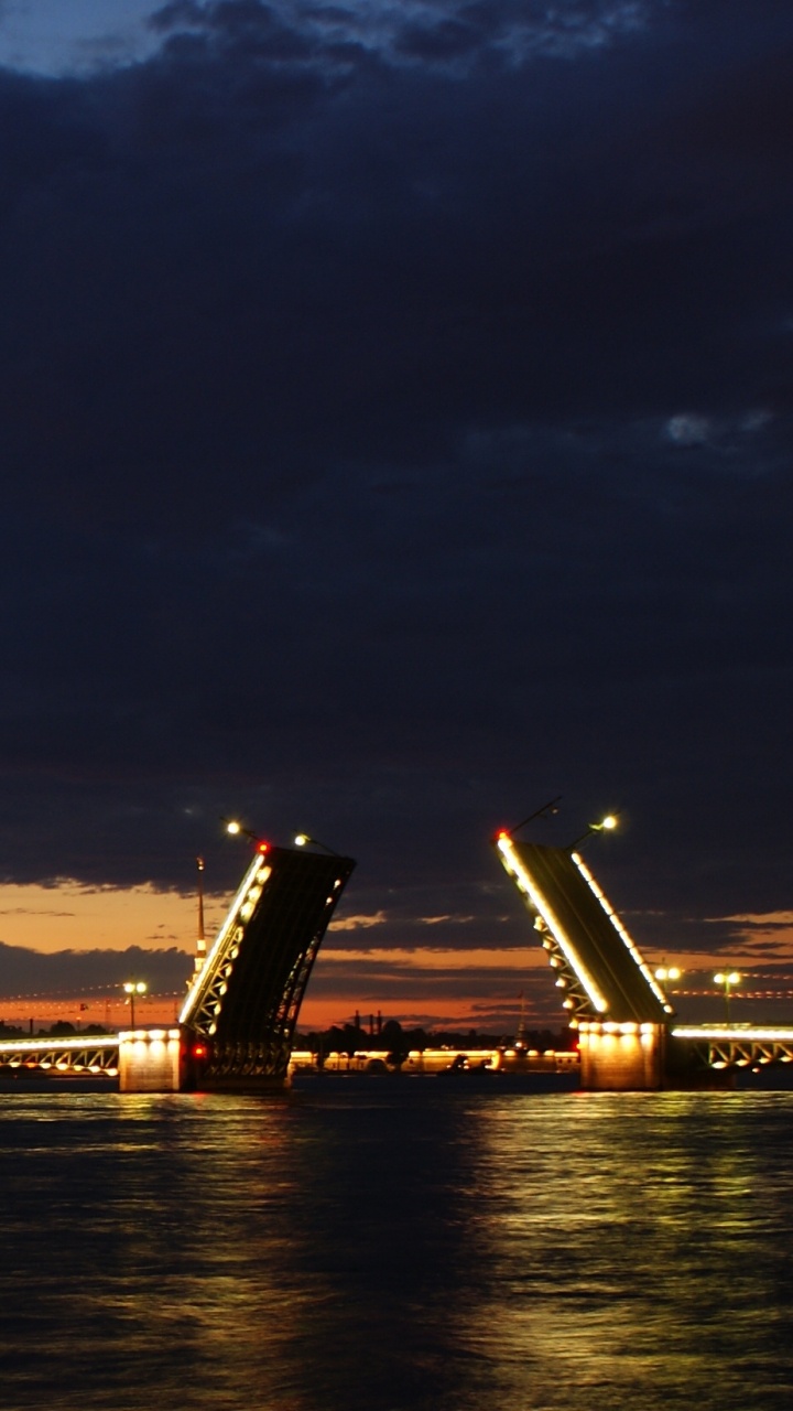 Обои Санкт Петербург, ночь, ориентир, реки, мост в разрешении 720x1280