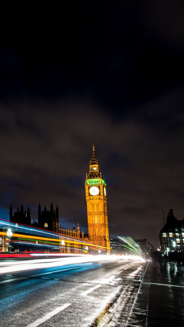 Обои ночь, Биг Бен, вестминстерский дворец, река темза, ориентир в разрешении 720x1280