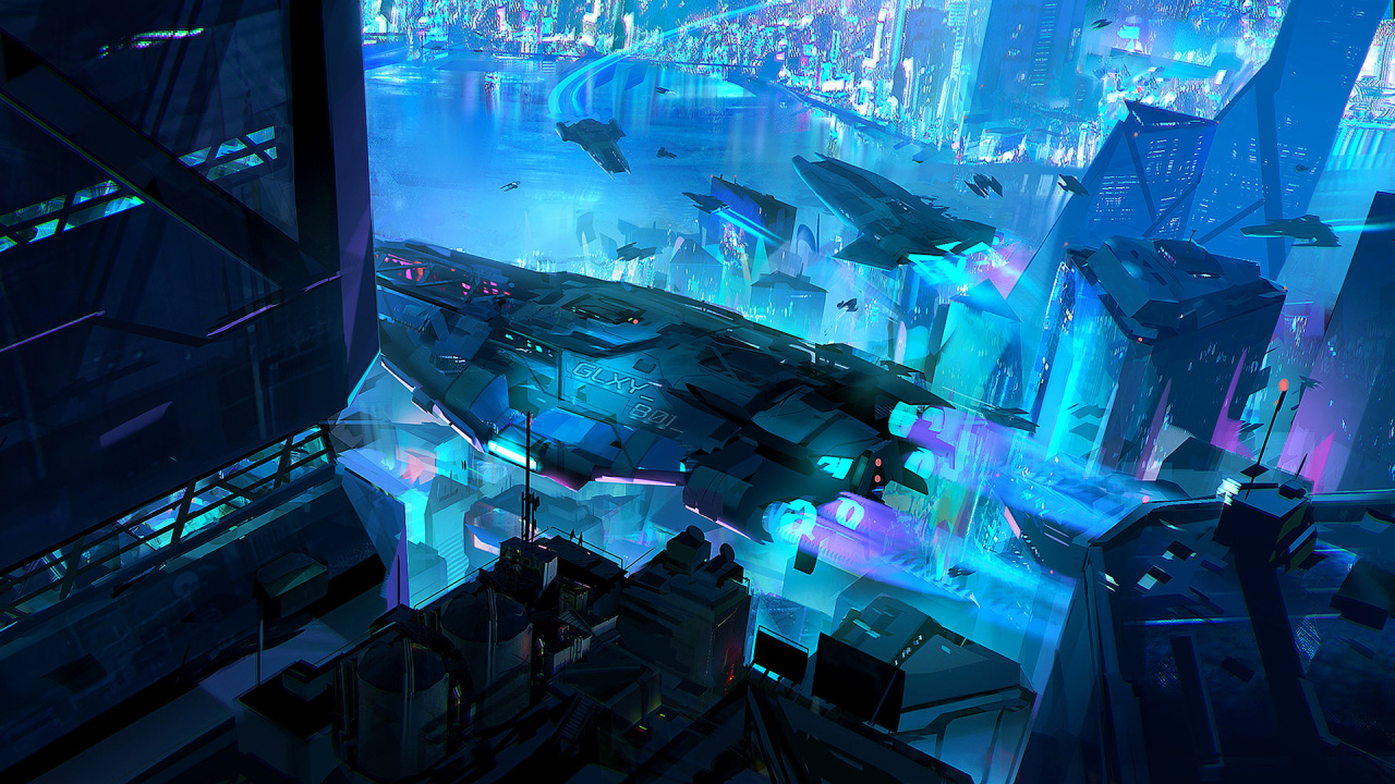 Обои Научная фантастика, синий, игры, компьютерная игра, город в разрешении 1280x720