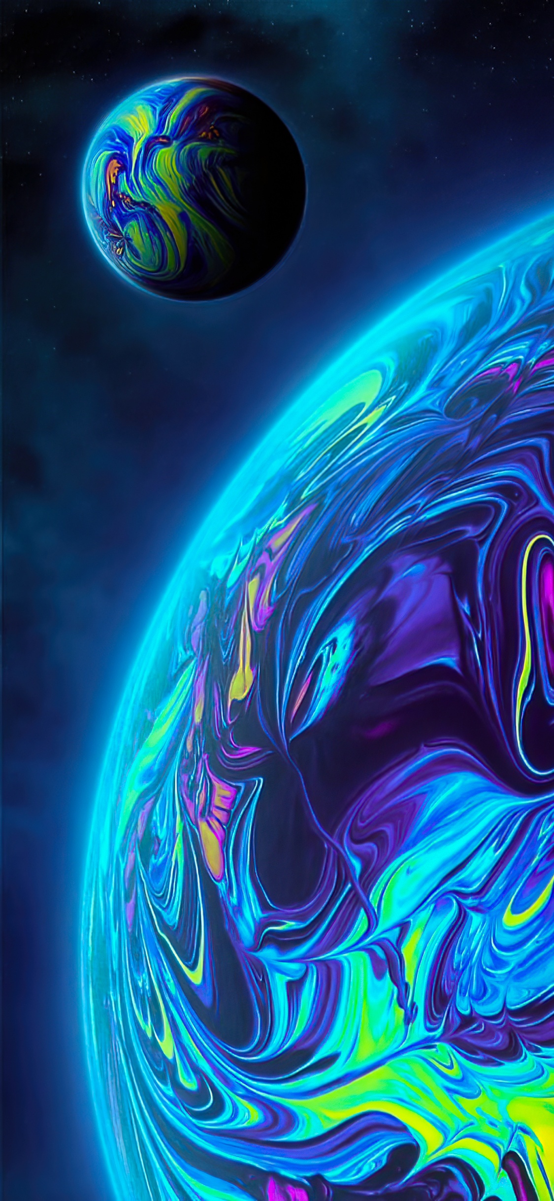 Обои андроид, свет, зеленый, лазурный, синий в разрешении 1125x2436