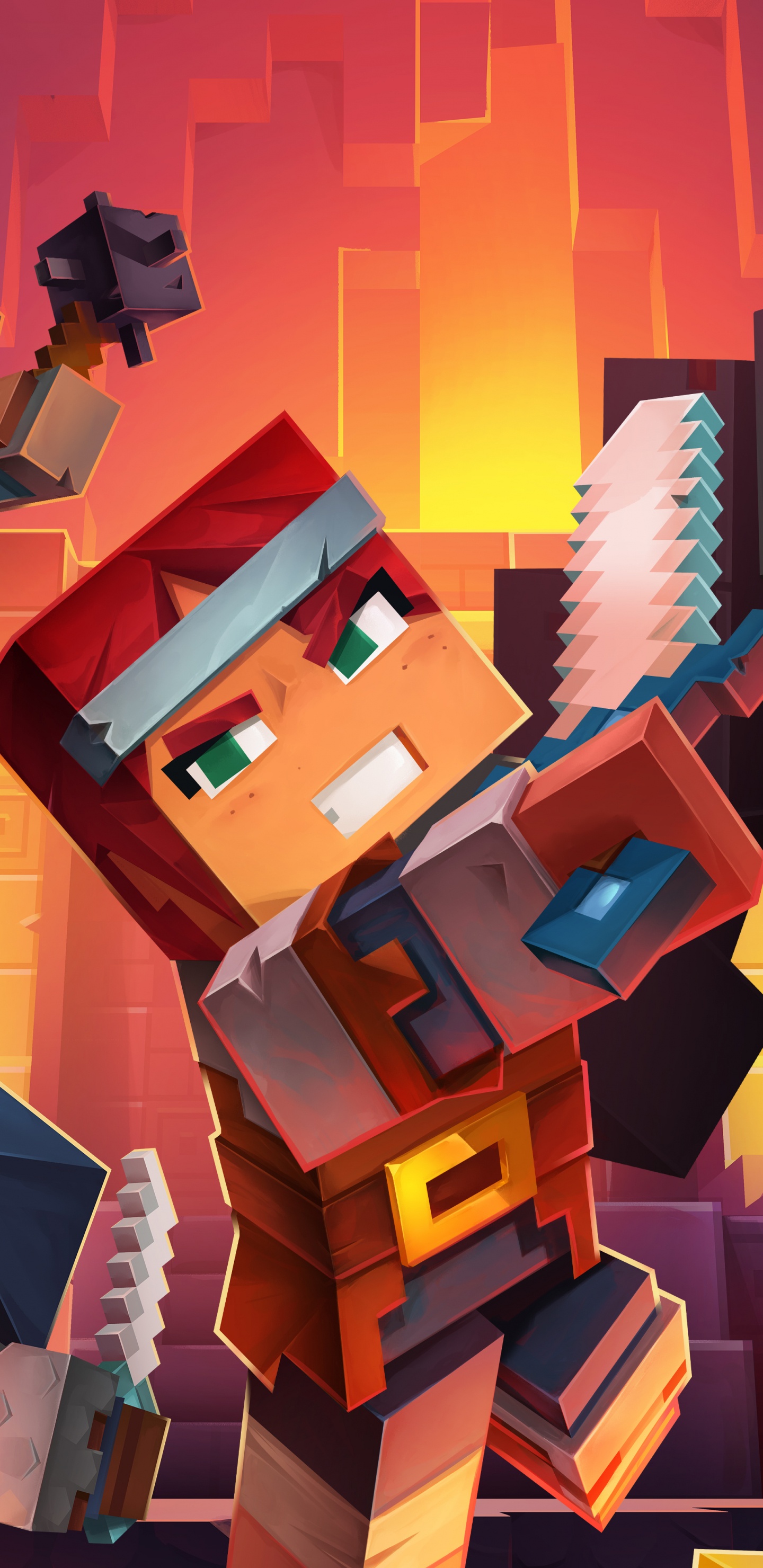 Обои подземелий, Майнкрафт Подземелья, игры, приключенческая игра, анимация в разрешении 1440x2960