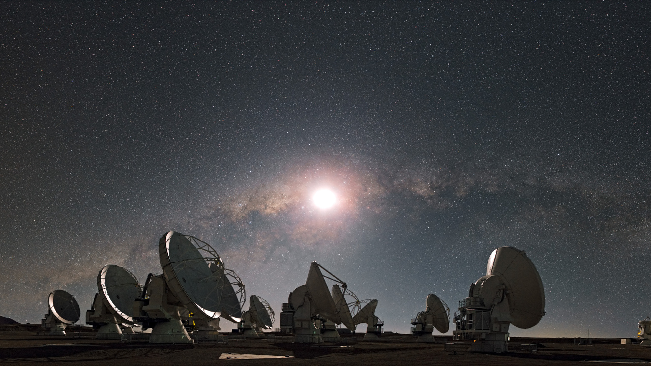 Обои Большой Массив Миллиметра Атакама, радиотелескоп, Астрономия, телескоп, астрономический объект в разрешении 1280x720