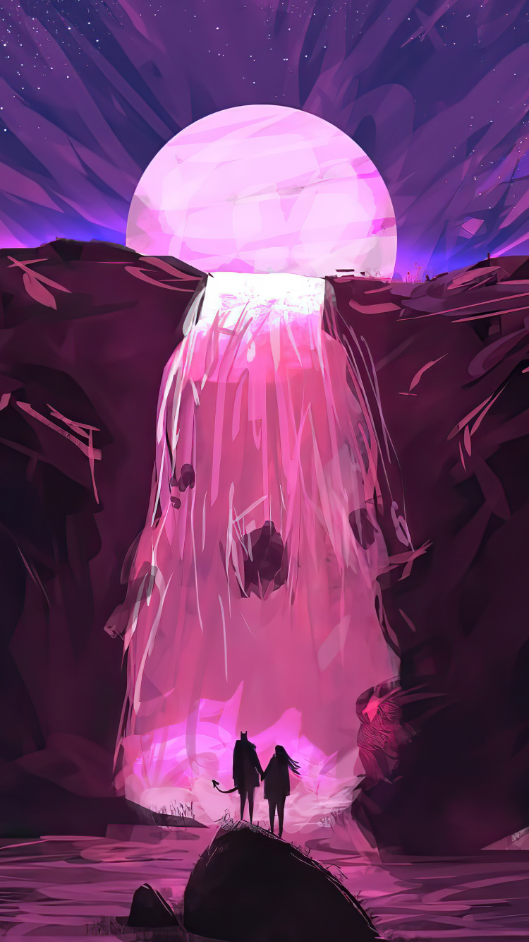 Обои Эстетический волшебный водопад, арт, аниме арт, водопад, рисование в разрешении 750x1334