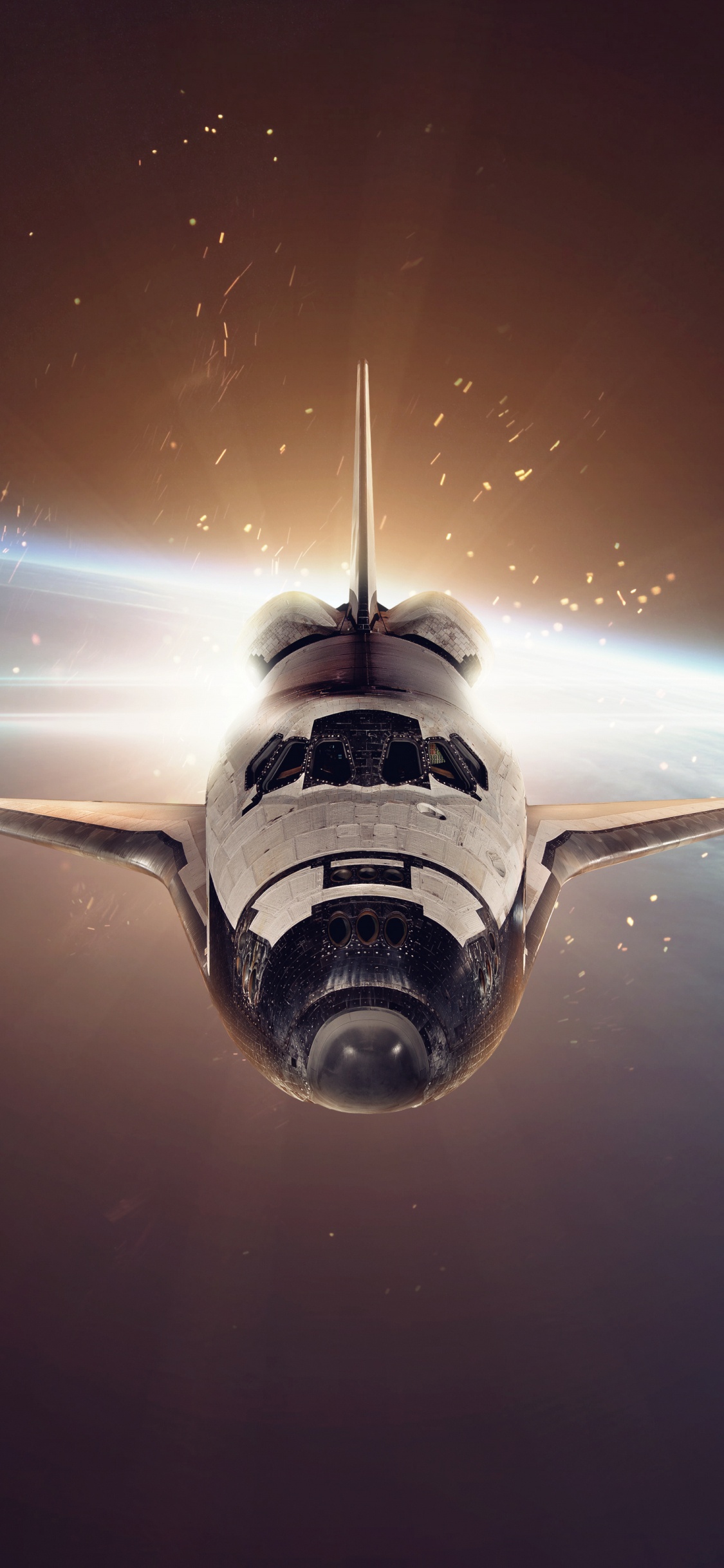 Обои аэрокосмическая техника, космический аппарат, space shuttle, космическое пространство, атмосфера в разрешении 1125x2436