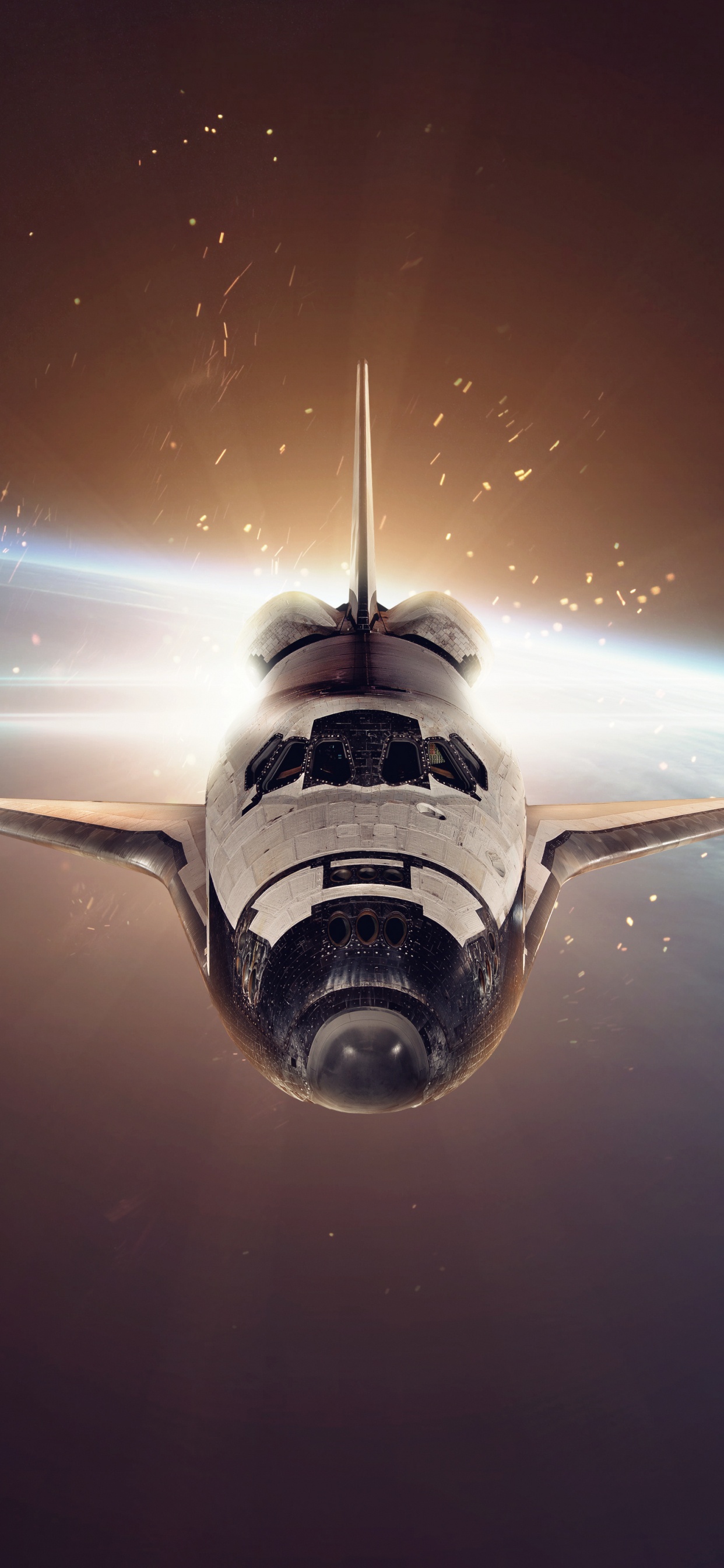 Обои аэрокосмическая техника, космический аппарат, space shuttle, космическое пространство, атмосфера в разрешении 1242x2688