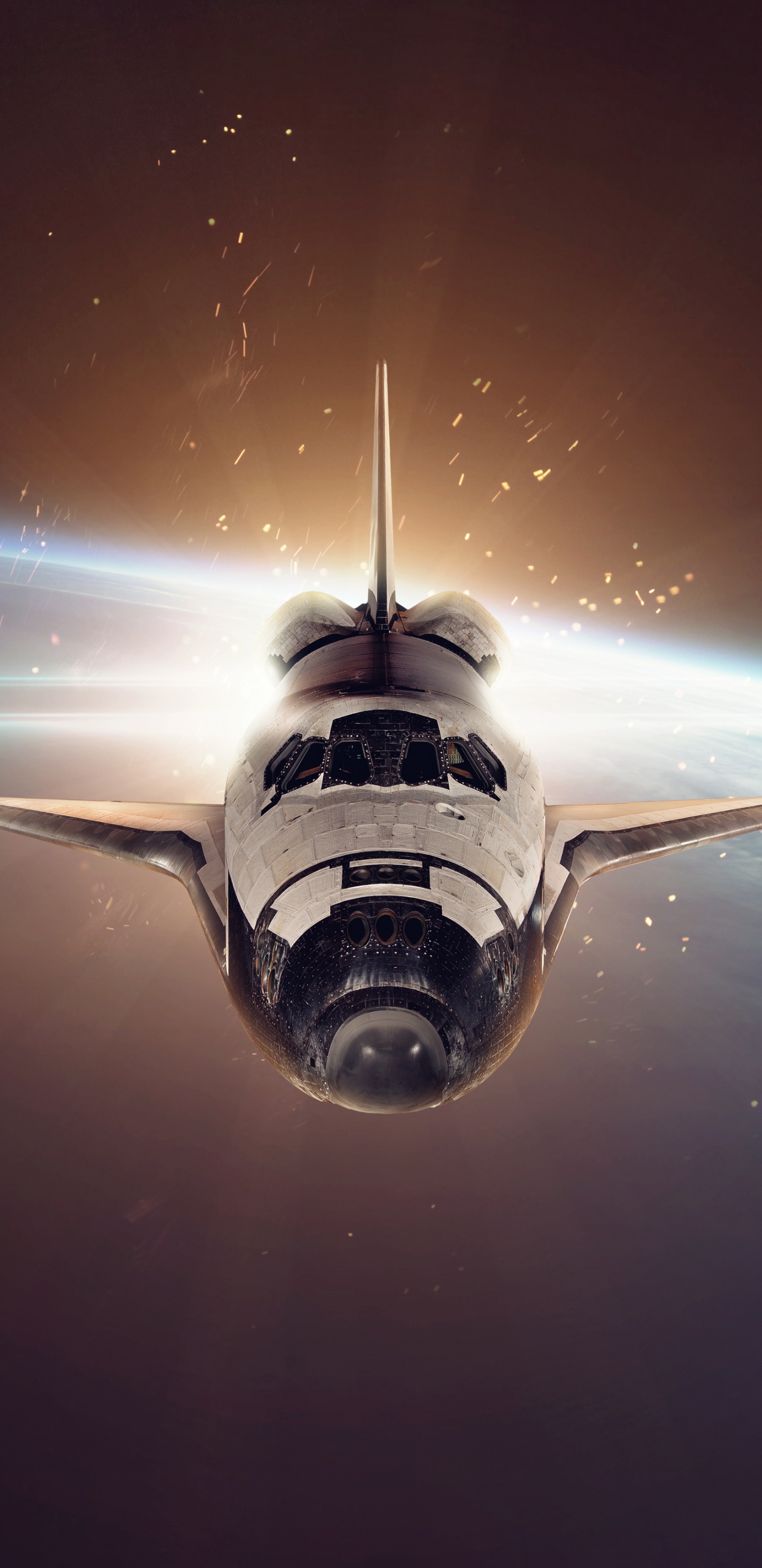 Обои аэрокосмическая техника, космический аппарат, space shuttle, космическое пространство, атмосфера в разрешении 1440x2960