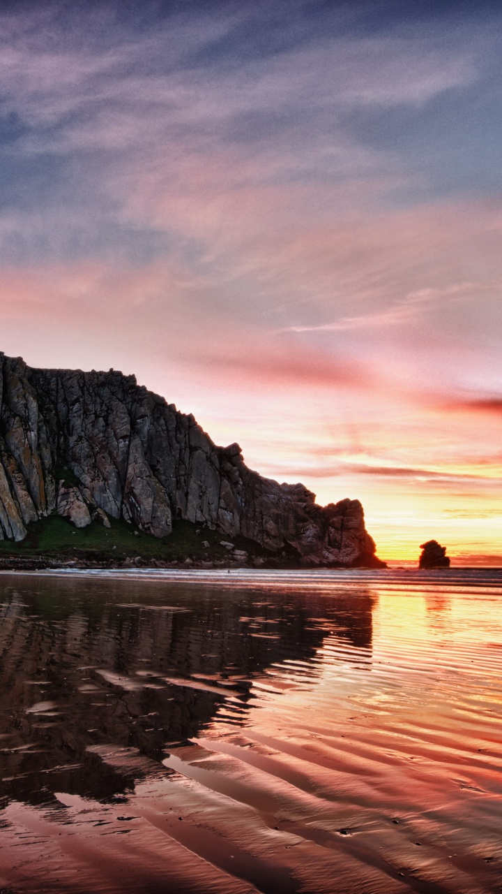 Обои закат, природа, море, отражение, горизонт в разрешении 720x1280