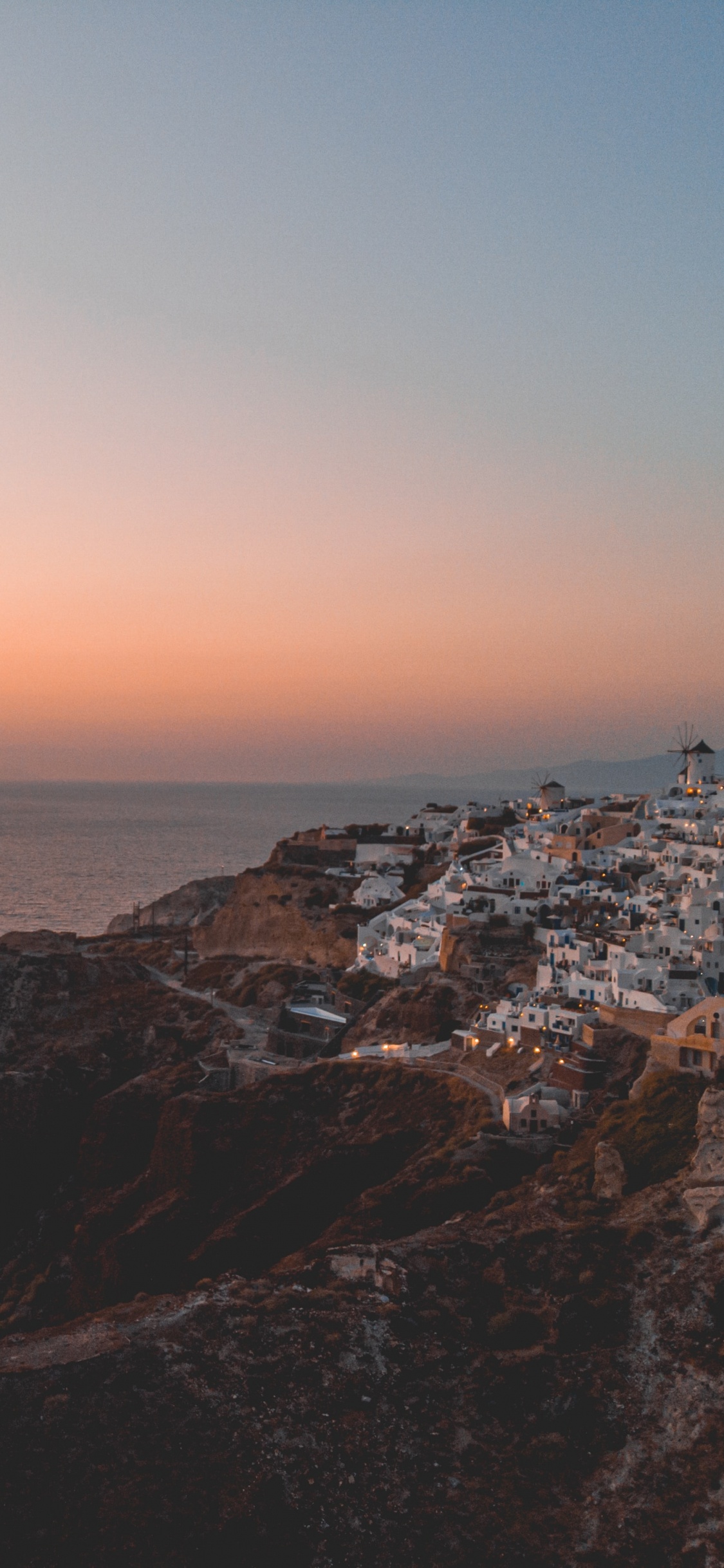 Обои море, горизонт, побережье, океан, закат в разрешении 1125x2436