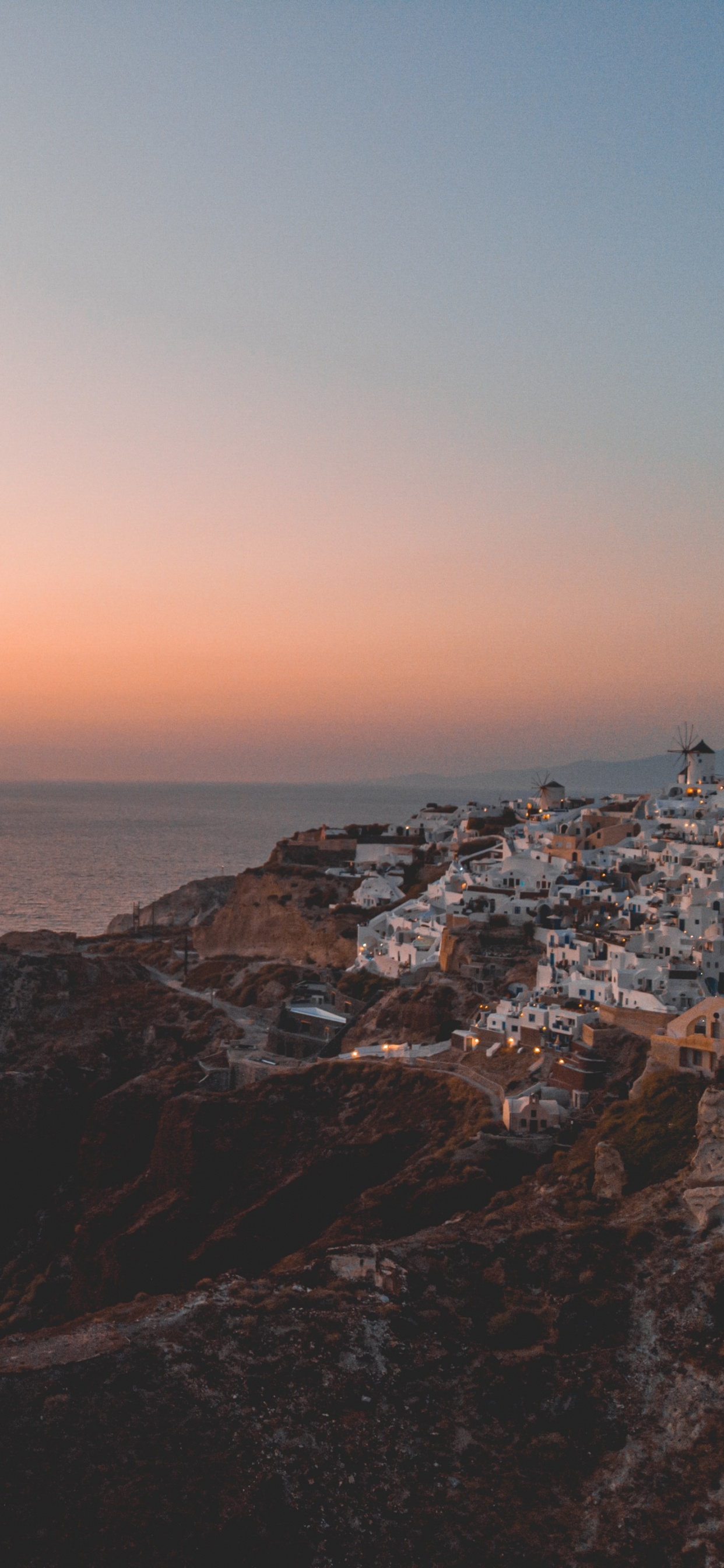 Обои море, горизонт, побережье, океан, закат в разрешении 1242x2688