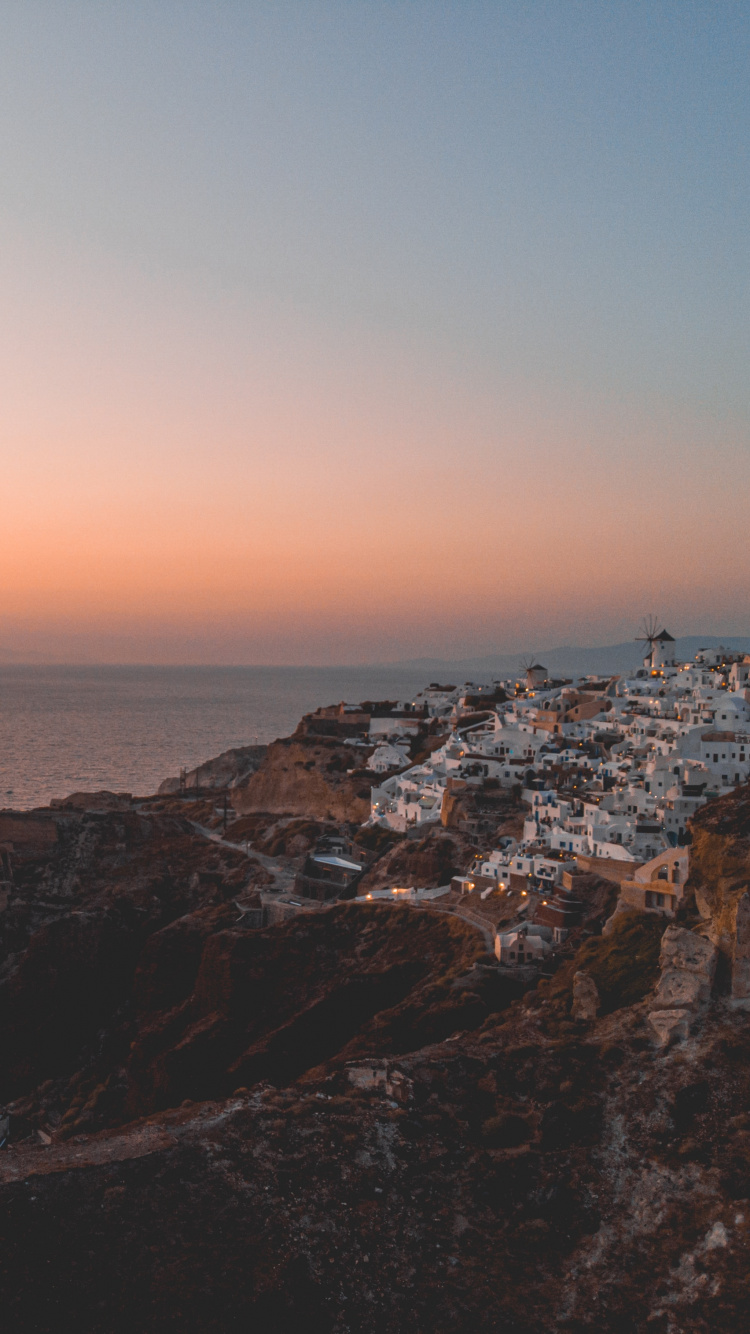 Обои море, горизонт, побережье, океан, закат в разрешении 750x1334