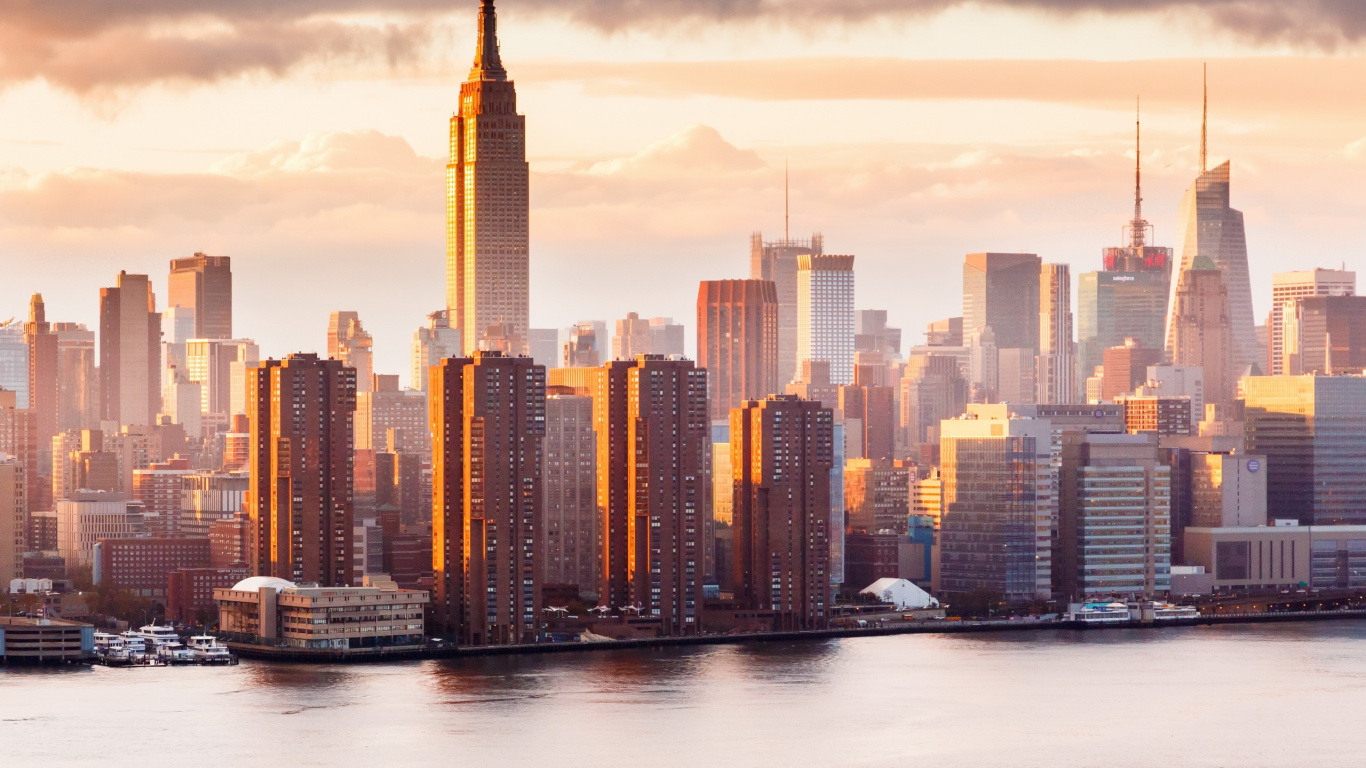 Обои Эмпайр Стейт Билдинг, город, городской пейзаж, линия горизонта, небоскреб в разрешении 1366x768