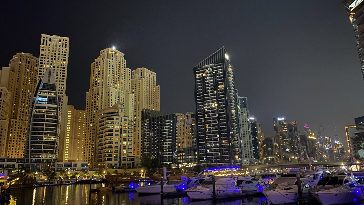 Обои Дубай, Дубай Марина, городской пейзаж, ночь, башня в разрешении 1280x720