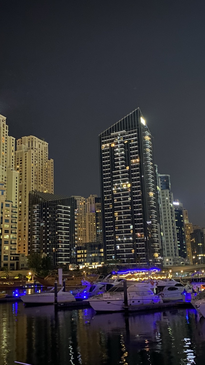 Обои Дубай, Дубай Марина, городской пейзаж, ночь, башня в разрешении 720x1280