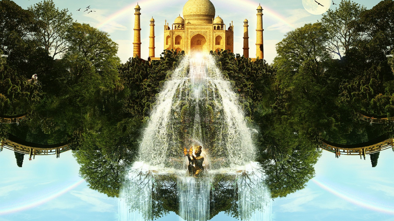 Обои Тадж-Махал, вода, фонтан, водные элементы, водоток в разрешении 1366x768