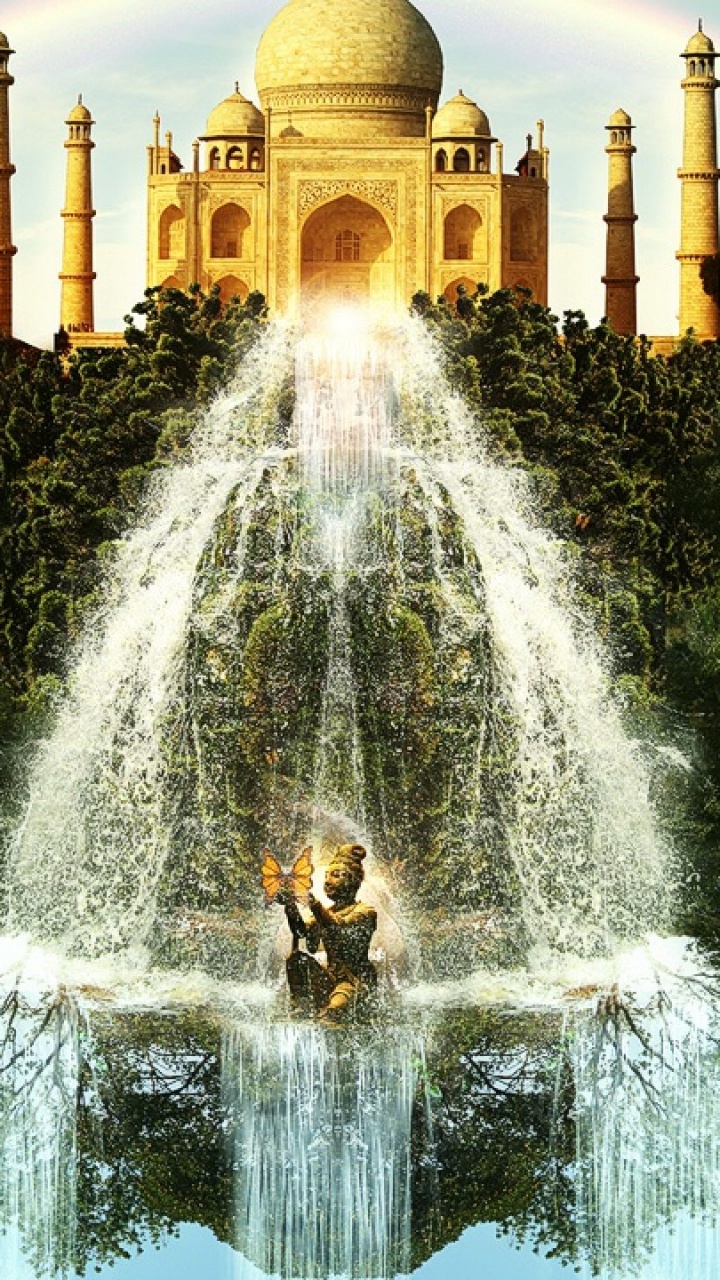Обои Тадж-Махал, вода, фонтан, водные элементы, водоток в разрешении 720x1280