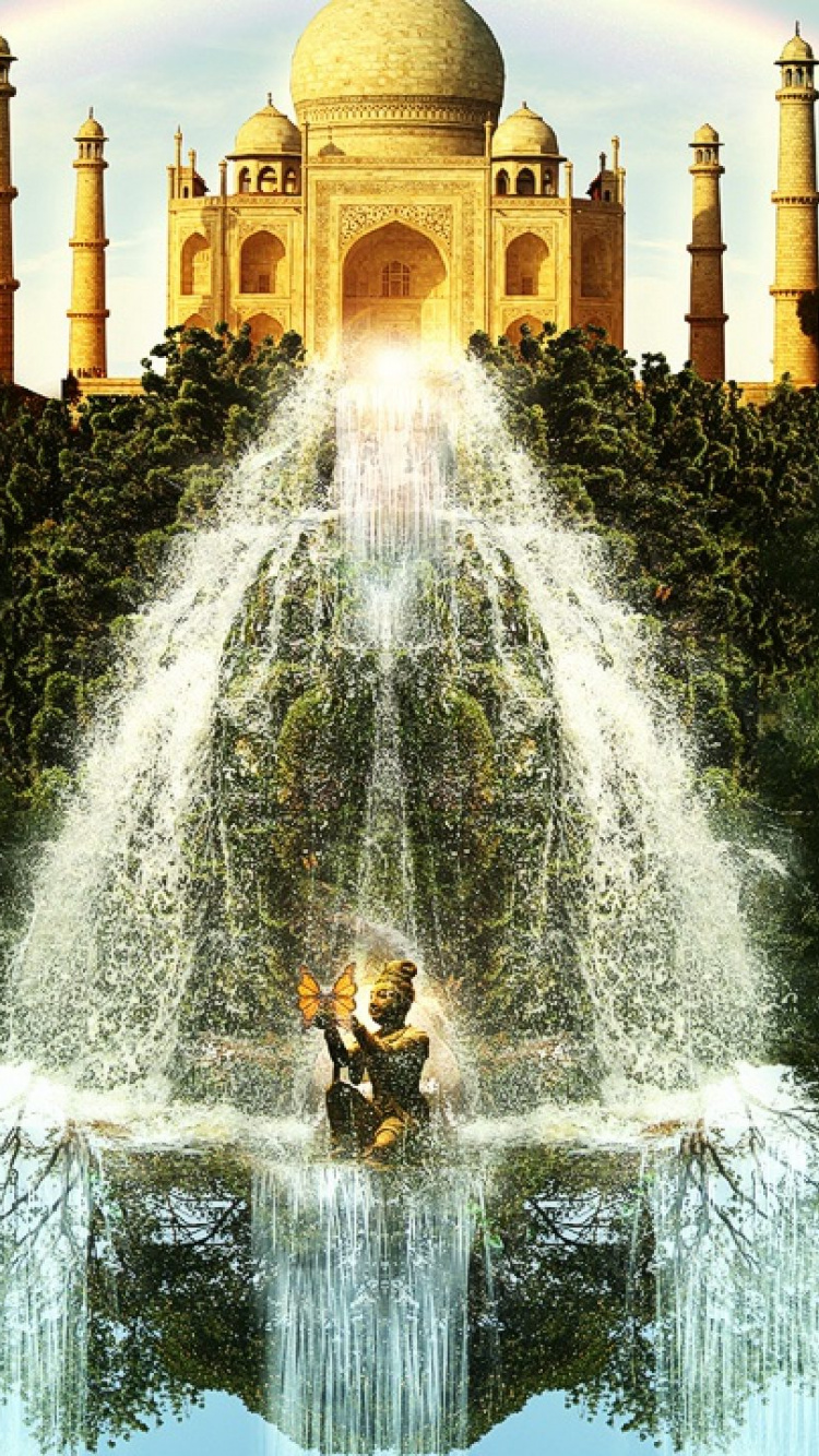 Обои Тадж-Махал, вода, фонтан, водные элементы, водоток в разрешении 750x1334