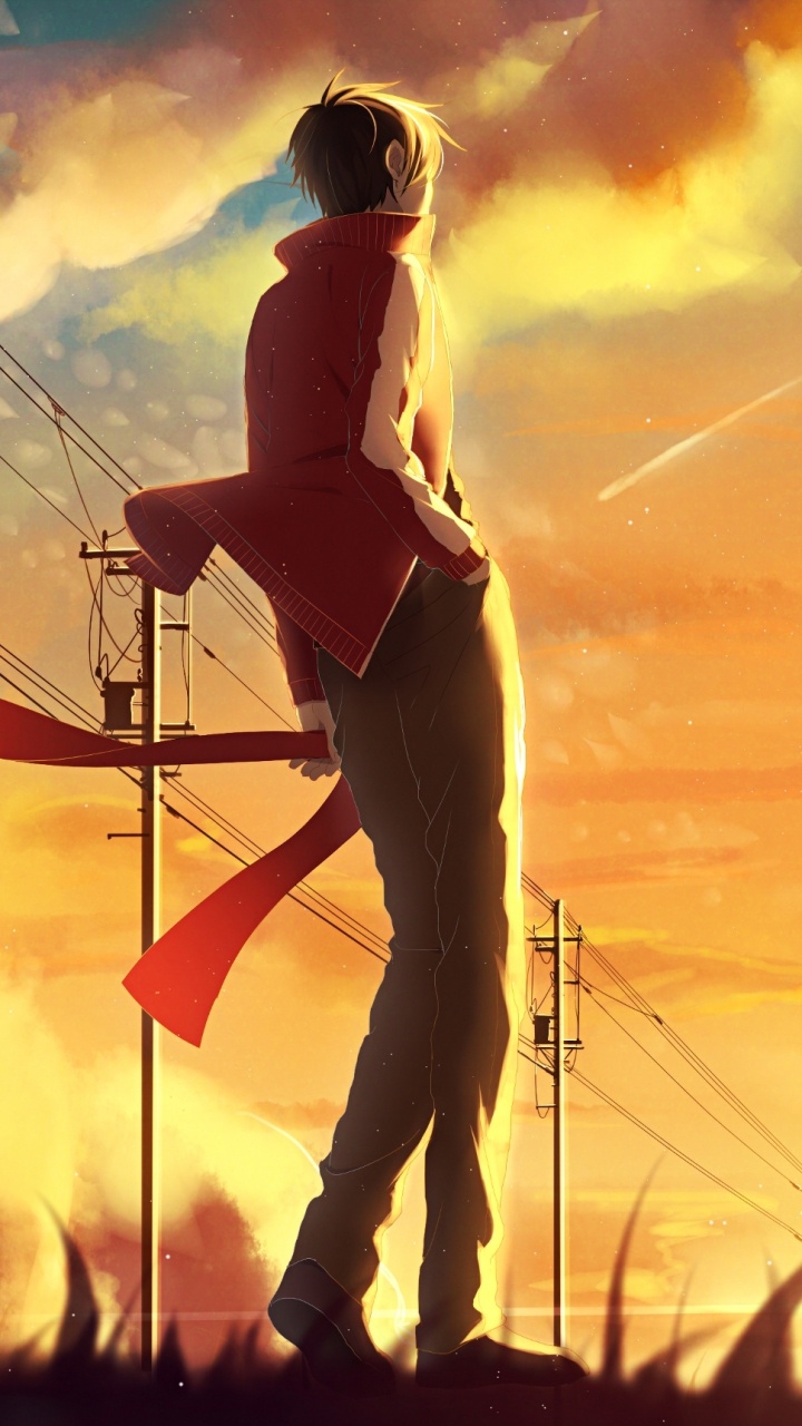 Обои аниме, закат, облако, вечер, восход солнца в разрешении 720x1280