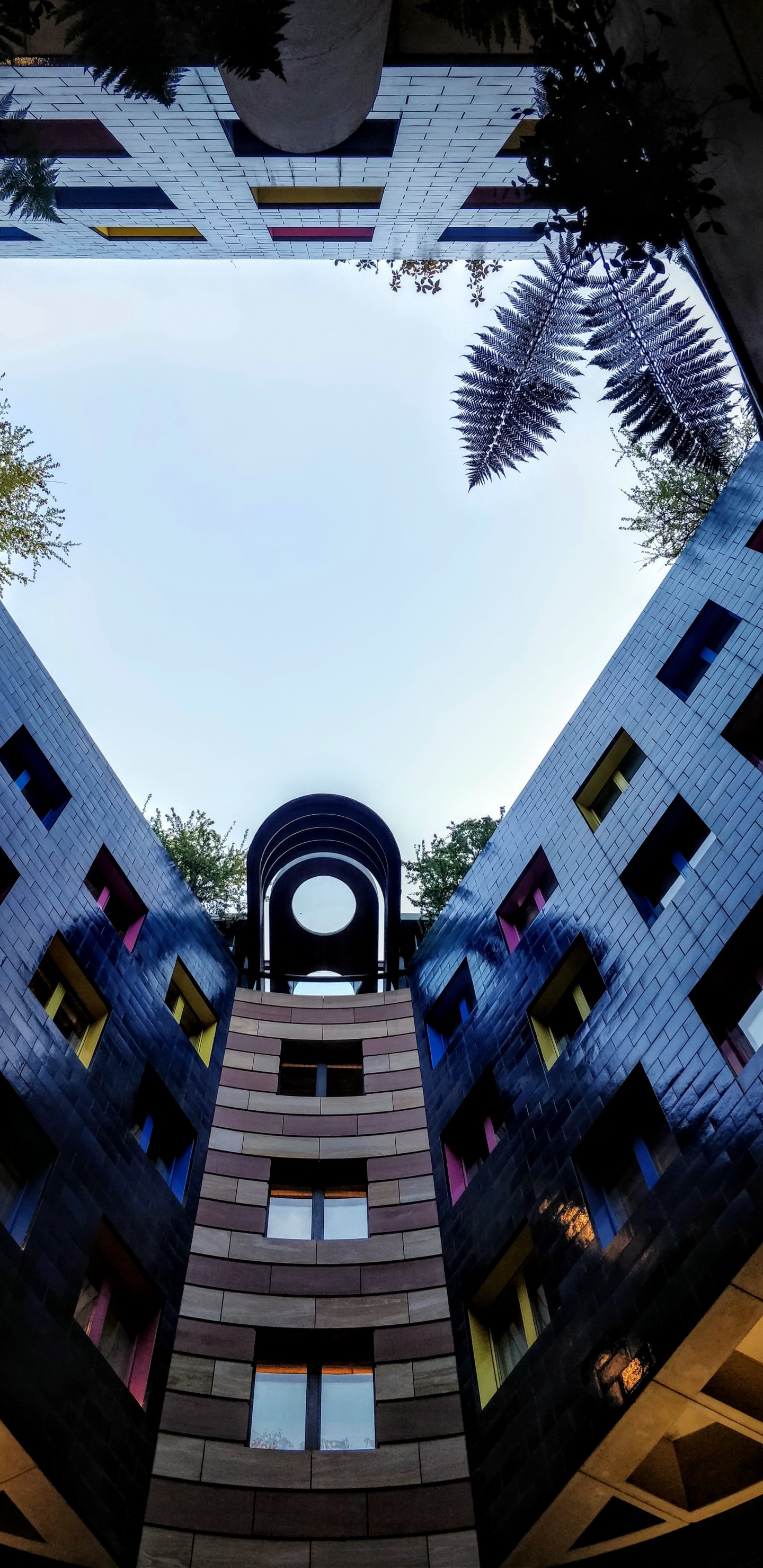 Обои город, небо, отражение, дневное освещение, дизайн в разрешении 1440x2960