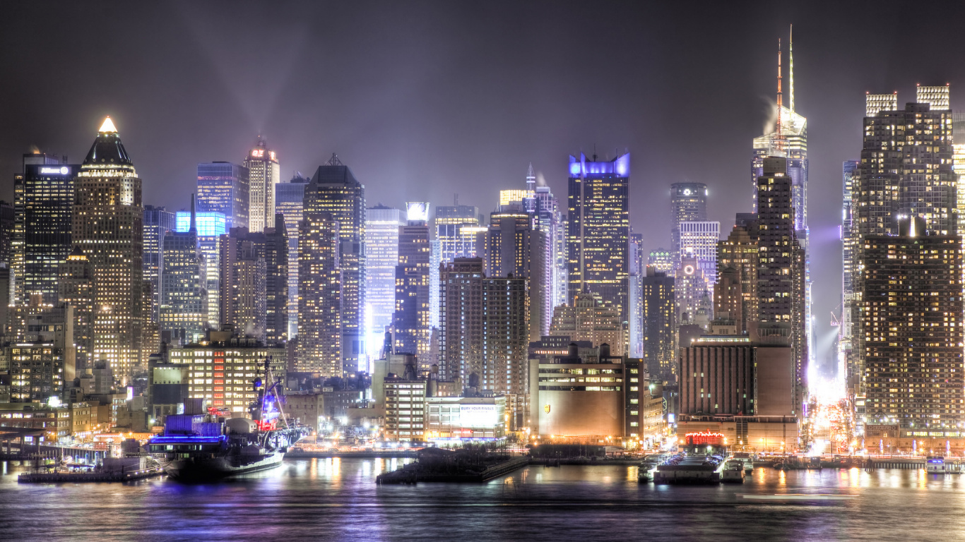 Обои городской пейзаж, город, метрополия, линия горизонта, городской район в разрешении 1366x768