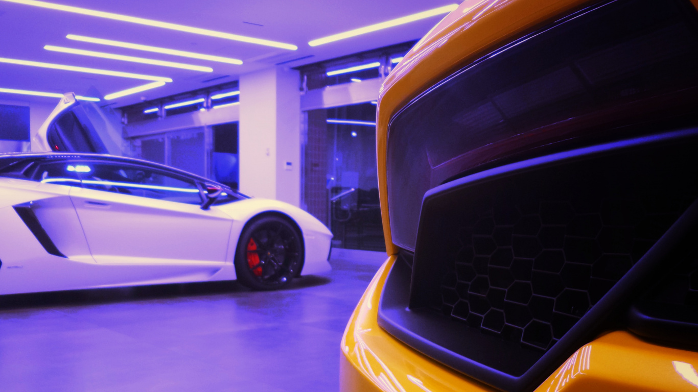 Обои спорткар, Авто шоу, суперкар, автомобильное освещение, Ламборджини в разрешении 1366x768